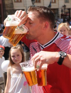 Soccer Fans drink beer